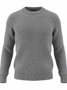 Men's Grey Ribbed HandKnit Wool Crewneck Sweater